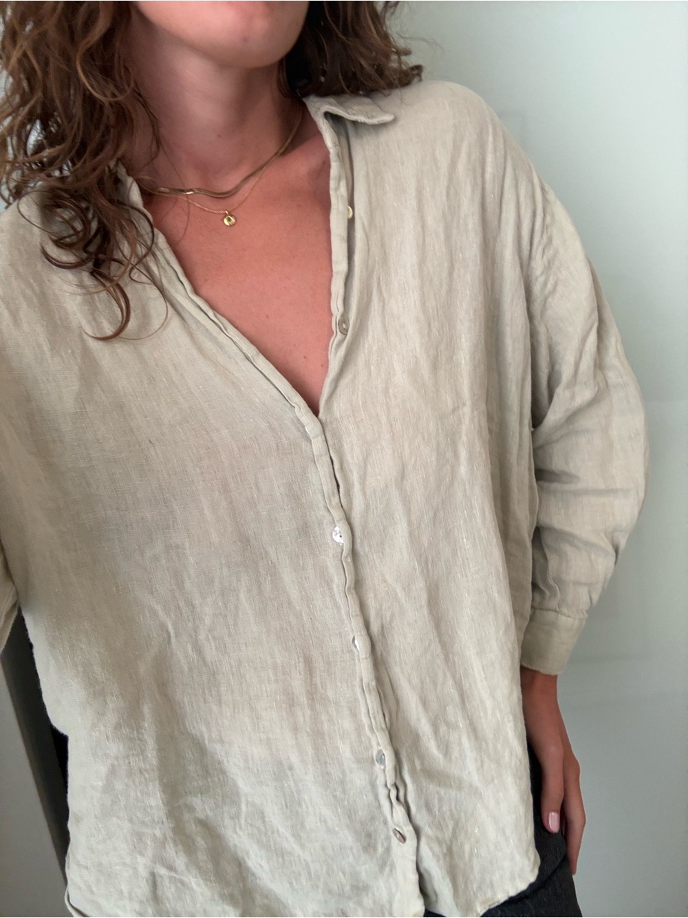 Light Green Linen Button-Down Shirt - Women's Relaxed Top